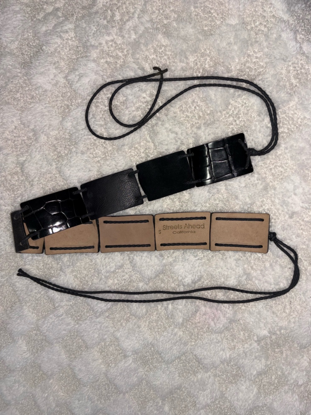 Streets Ahead Black Leather Panel Lace-Up Waist Belt • Small